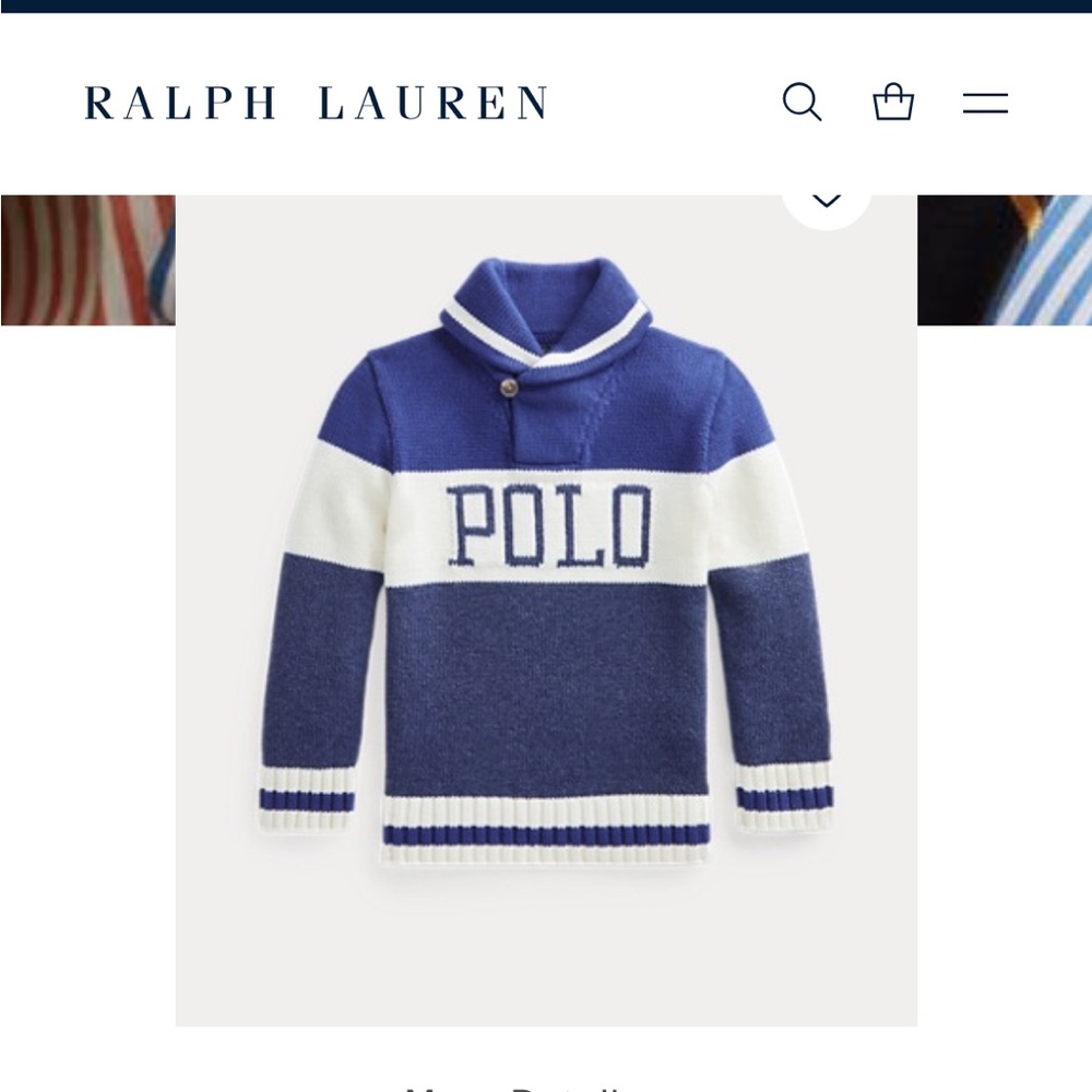 Polo by Ralph Lauren blue and white toddler shawl neck sweater nwt
